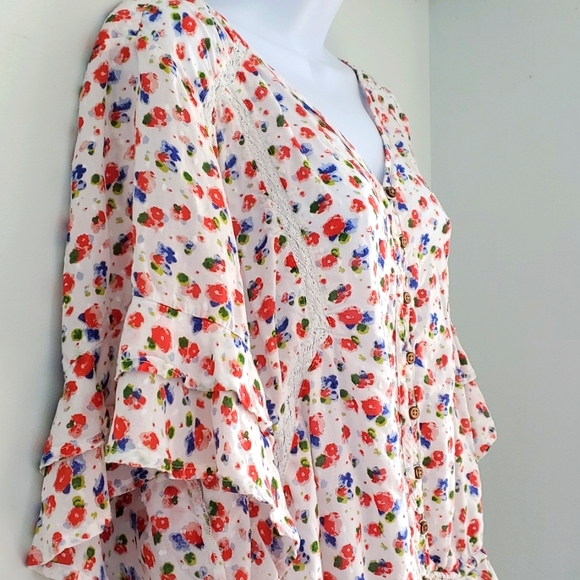 Caffe Marrakesh floral ruffle boho button down blouse size XL - Picture 3 of 9
